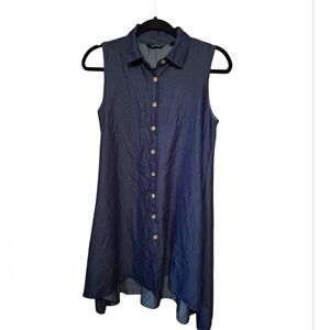 Mlle Gabrielle Navy Blue Chambray Sleeveless Tunic DRESS Boho Lagenook Flowy